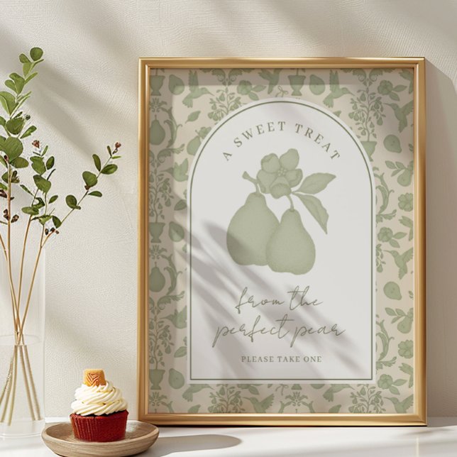 Sage Green Perfect Pear Brautparty Bevorzugung Sig Poster (Sweet Treat Party Sign)
