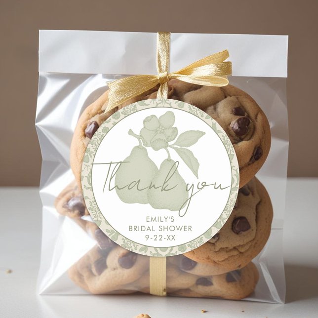 Sage Green Perfect Pear Brautparty Vielen Dank Runder Aufkleber (Thank You Favor Sticker)