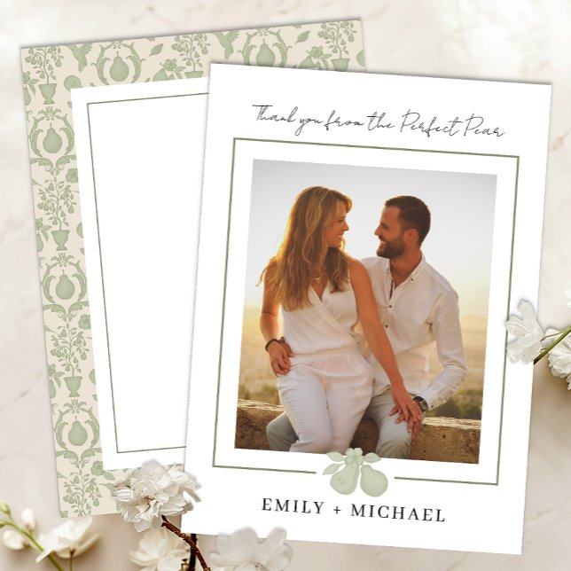 Sage Green Perfect Pear Foto Danke Karte (Photo Thank You Card)