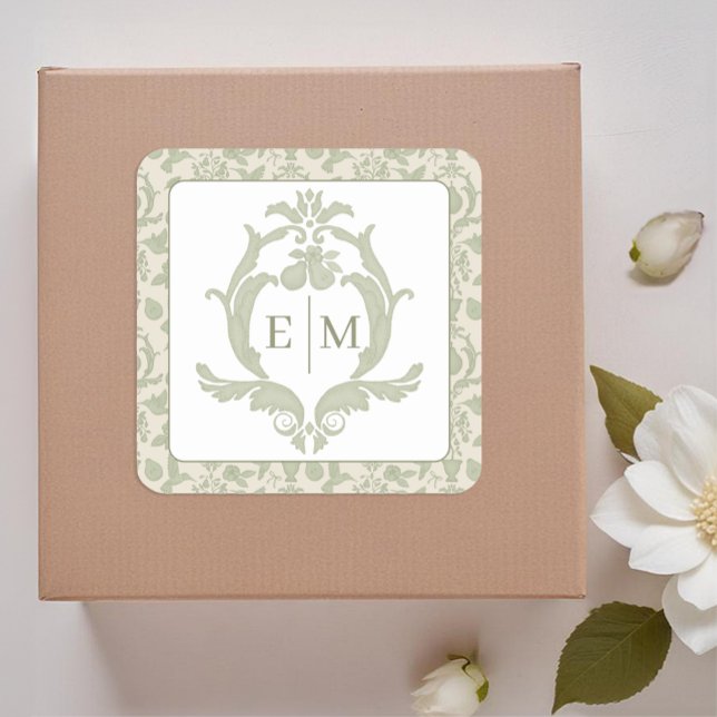 Sage Green Perfect Pear Monogram Wedding Sticker (Monogram Sticker)