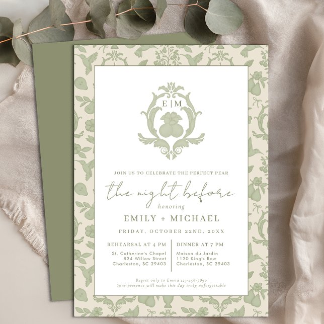 Sage Green Perfect Pear Nacht vor dem Abendessen e Einladung (Night before invite)