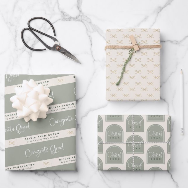 Sage Green Personalisiert Abschluss Geschenkpapier Set (Vorderseite)