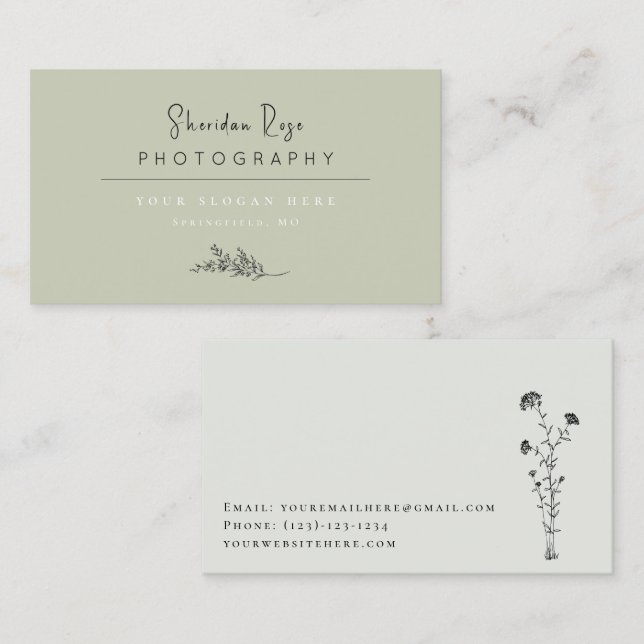 Sage Green Personalisiert Botanic Business Card Visitenkarte (Vorne/Hinten)