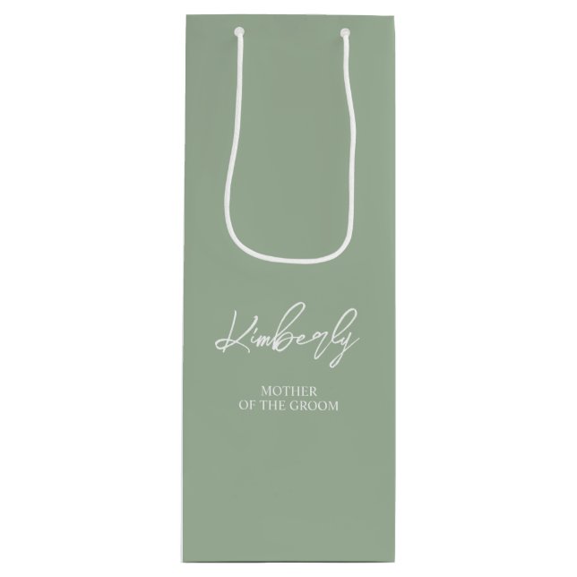 Sage Green Personalisiert Name Wedding Party Gefal Geschenktüte Für Weinflaschen (Vorderseite)
