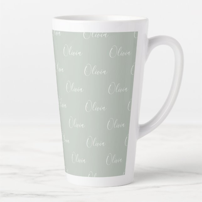 Sage Green Personalisiert White Script Name Milchtasse (Rechts)