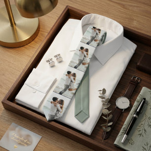 Sage Green   Personalisierte Familien-Foto-Collage Krawatte