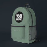Sage Green | Personalisiertes Firmenlogo und Text Bedruckter Rucksack<br><div class="desc">Bio Farbe Grün | Personalisiertes Firmenlogo und Text Moderner Business-gedruckter Rucksack</div>