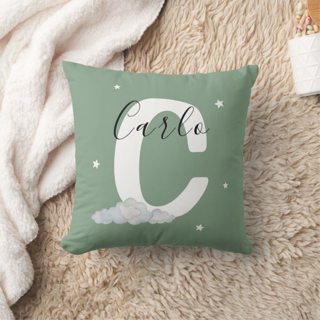 Sage Green Personalized Baby Name Pillow Custom Kissen (Decke)