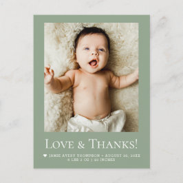 Sage Green Photo Baby Love & thanks Modern Postkarte