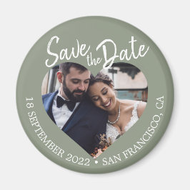 Sage Green Photo Modern Script Save the Date Magnet