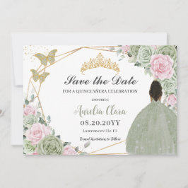 Sage Green Pink Floral Quinceanera Brown Princess Save The Date