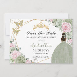 Sage Green Pink Floral Quinceanera Tan Princess Save The Date