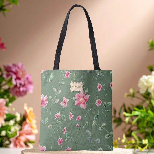 Sage Green pink Flowers pattern Trendy Classic (Von Creator hochgeladen)