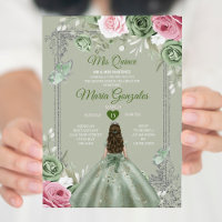 Sage Green Pink Mis Quince 15 Anos Crown
