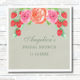Sage Green Pink Peach Peony Bridal Brunch Serviette