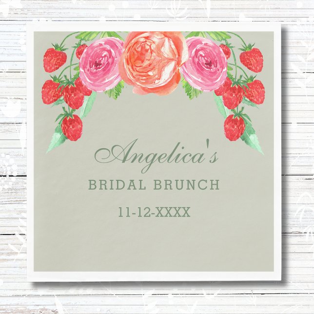 Sage Green Pink Peach Peony Bridal Brunch Serviette (Von Creator hochgeladen)