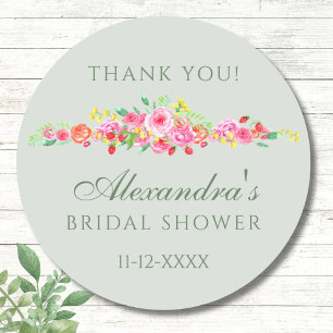 Sage Green Pink Peony Brautparty Vielen Dank Runder Aufkleber