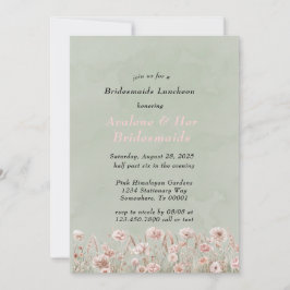 Sage Green Pink Peony Bridesmaids Luncheon Einladung