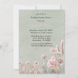 Sage Green Pink Peony Wedding Couples Dusche Einladung