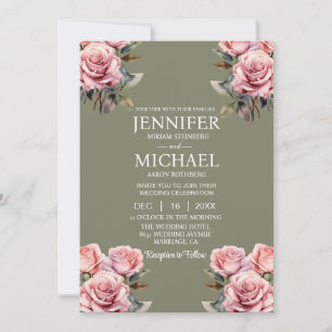 Sage Green Pink Rosen Einladung