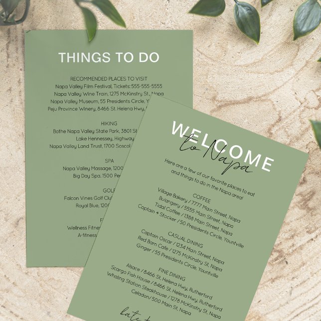 Sage Green Places to Eat and Things to Do Card Einladung (Von Creator hochgeladen)