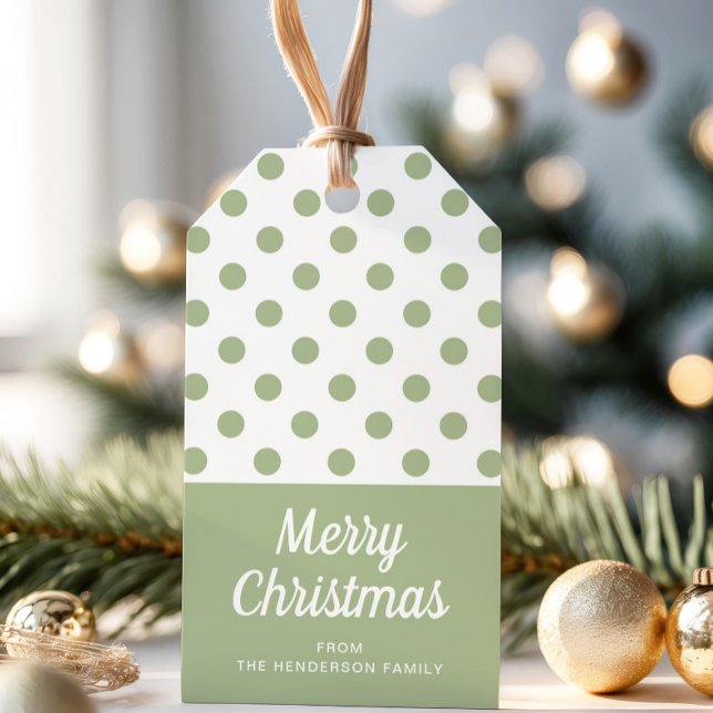 Sage Green Polka Dots Frohe Weihnachten Geschenkanhänger (Sage Green Polka Dots Merry Christmas Gift Tags)