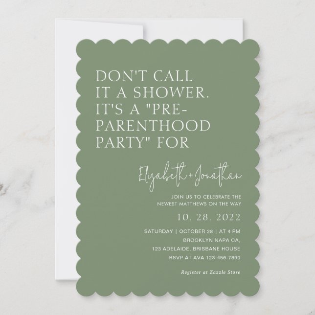 Sage Green Pre - Parenthood Party | Baby Shower  Einladung (Vorderseite)