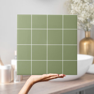 Sage Green Preppy Modern Simple Geometric Grid Fliese