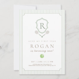 Sage Green Preppy Tennis Crest 1st Birthday invite Dankeskarte