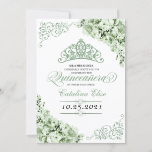 Sage Green Princess Crown Quinceanera Geburtstag Einladung