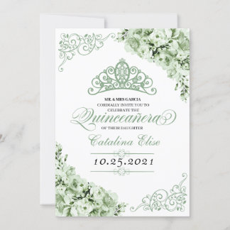 Sage Green Princess Crown Quinceanera Geburtstag Einladung