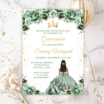 Sage Green Princess Floral Quinceañera