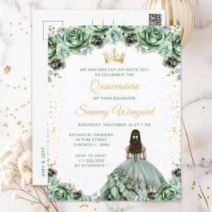Sage Green Princess Floral Quinceañera Postkarte