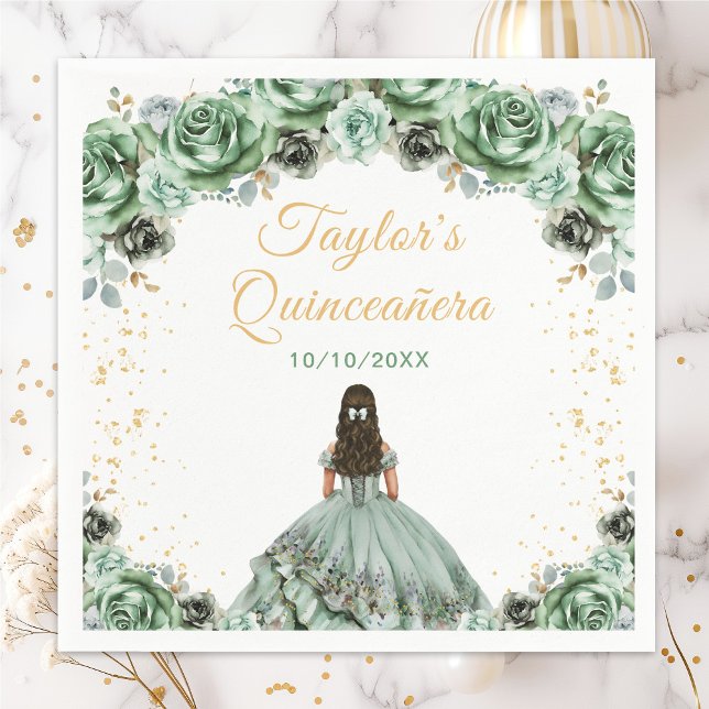 Sage Green Princess Floral Quinceañera Serviette (Von Creator hochgeladen)