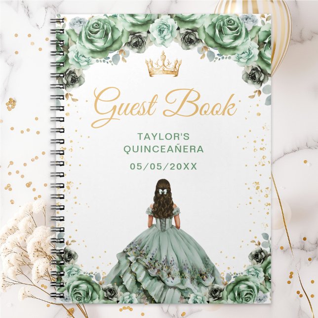 Sage Green Princess Quinceañera Gästebuch Notizblock (Von Creator hochgeladen)