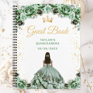 Sage Green Princess Quinceañera Gästebuch Notizbuch