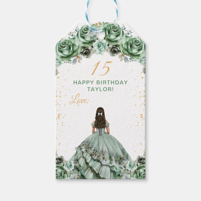 Sage Green Princess Quinceañera Happy Birthday Geschenkanhänger (Vorderseite)