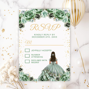 Sage Green Prinzessin Floral Quinceañera RSVP Karte
