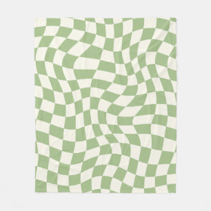 Sage Green Psychedelic Checkered Groovy Grid Patte Fleecedecke