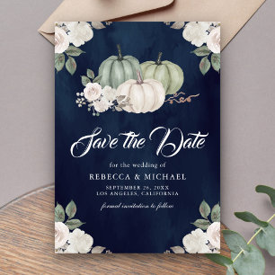 Sage Green Pumpkin Floral Navy Blue Wedding Save The Date