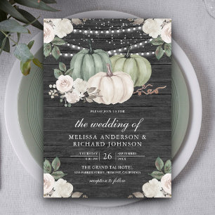 Sage Green Pumpkin und White Floral Wood Wedding Einladung