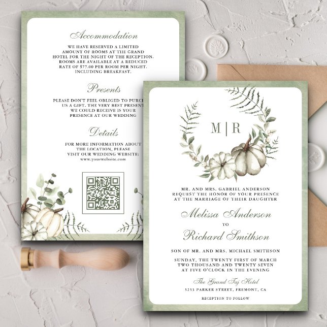 Sage Green Pumpkin Wreath QR Code Hochzeit Einladung (Von Creator hochgeladen)