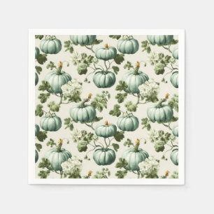 Sage Green Pumpkins & Autumn Florals Serviette