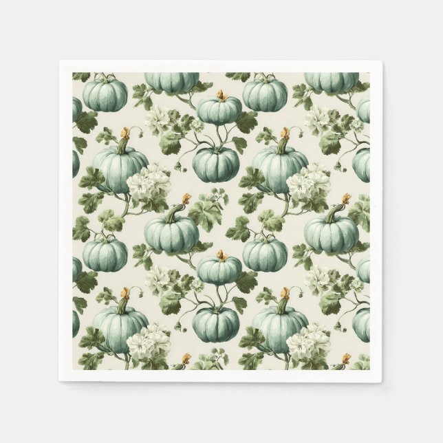 Sage Green Pumpkins & Autumn Florals Serviette (Vorderseite)