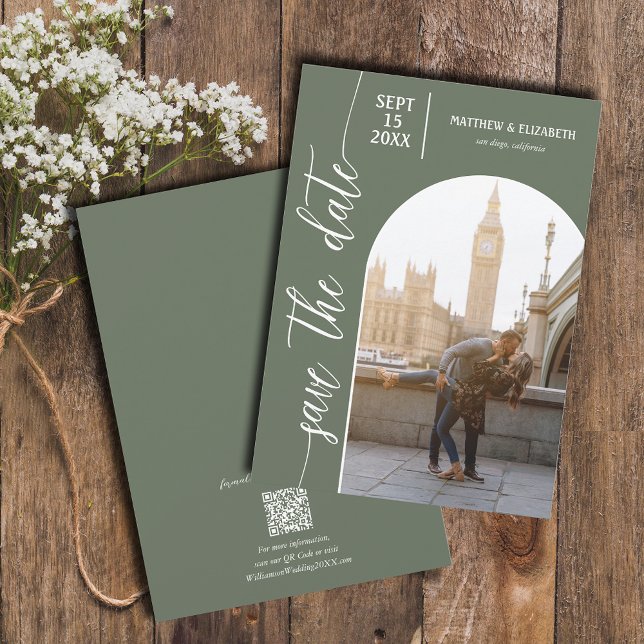 Sage Green QR Code Foto Hochzeit Save The Date (Von Creator hochgeladen)