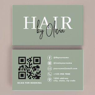 Sage Green QR Code Haare Stylist Moderne Typografi Visitenkarte