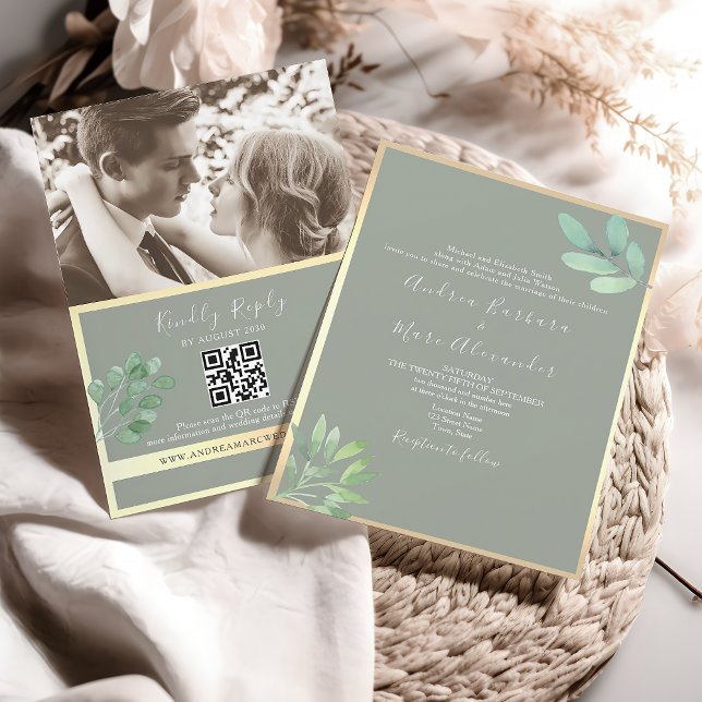 Sage Green QR Code Hochzeitseinladung Einladung (Von Creator hochgeladen)
