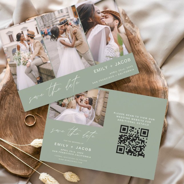 Sage Green QR Code Modern Save the Date 4 Foto (Von Creator hochgeladen)
