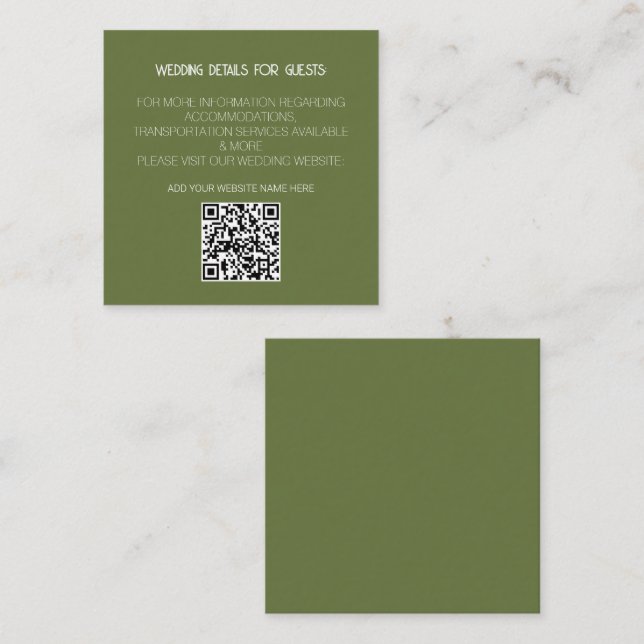 Sage Green QR Code Modern Wedding Details Minimal Begleitkarte (Vorne/Hinten)