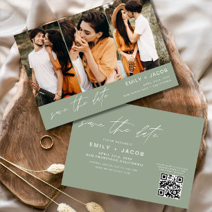 Sage Green QR Code Save the Date 3 Foto Elegant